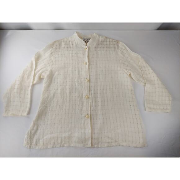 Vtg David Dart Womens Semi Sheer Ivory 100% Linen Button Down Tunic Blouse M - Picture 1 of 12